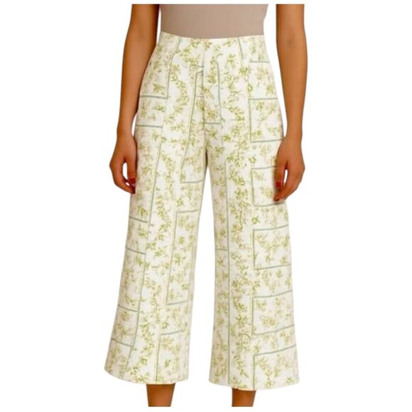 Joie 100% Linen Wide Leg Ankle Pants Ivory Floral Size XL - Picture 2 of 7